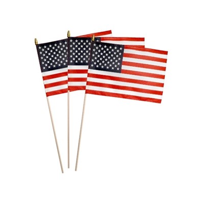 8in x 12in Nylon USA Flags - Lightweight Handheld Flags with Wood Pole and Gold Spear Tip