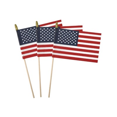 4in x 6in Nylon USA Flags - Lightweight Handheld Flags with Wood Pole and Gold Spear Tip