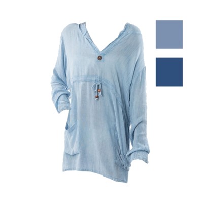 Chambray Long Sleeve Beach Dress Cover-Up 752280